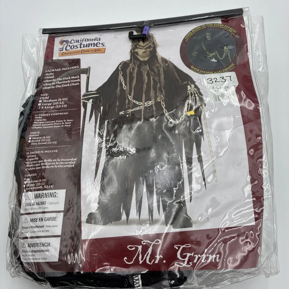 California Costumes Mr Grim Reaper Halloween Costume Kids XL 12-14 Glow In Dark